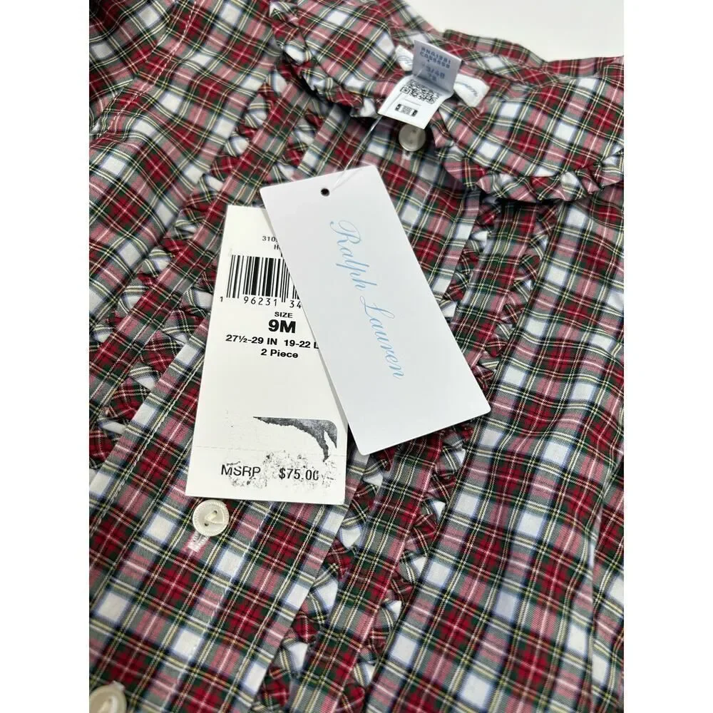 Polo Ralph Lauren Baby Girl 2 Piece Holiday Red and Green‎ Plaid Set Size 9M